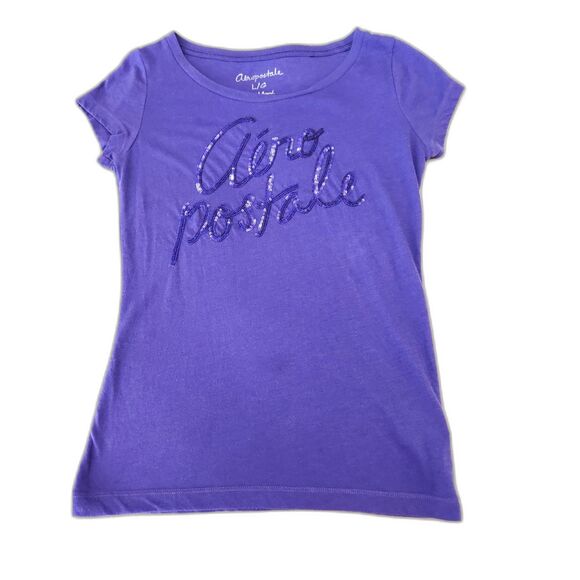 Y2K Style Aéropostale Woman's Spell Out T Shirt Sz. L Sequin Spell-Out Purple - Picture 2 of 6